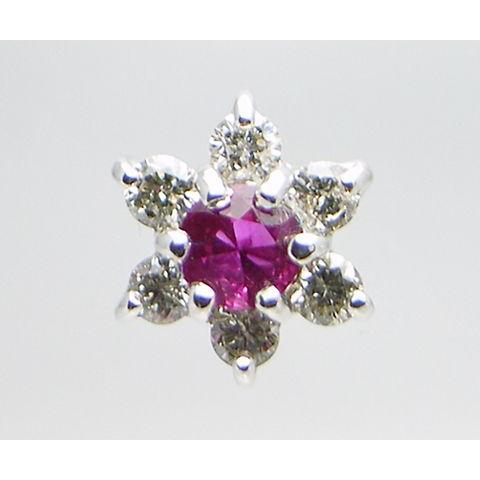 K18 天然 ダイヤ 0.15ct ルビー 0.14ct ゴールド ペア フラワー