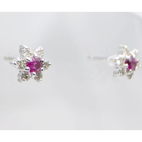 K18 天然 ダイヤ 0.15ct ルビー 0.14ct ゴールド ペア フラワー