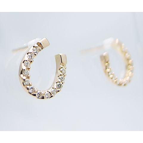 K18 天然 ダイヤ 0.10ct ゴールド ペア ピアス 馬蹄 スタッド