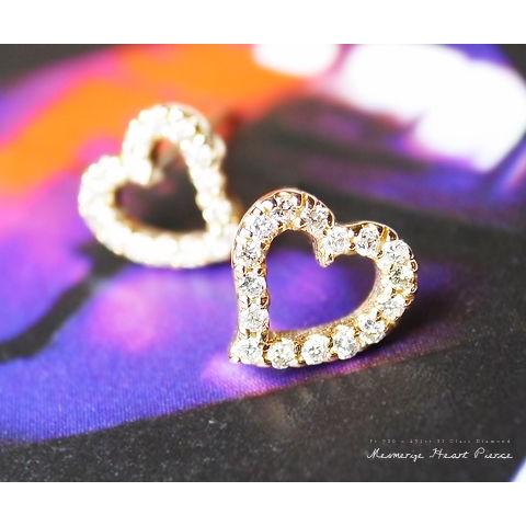 K18 天然 ダイヤ 0.16ct ゴールド ペア ピアス オープン ハート  