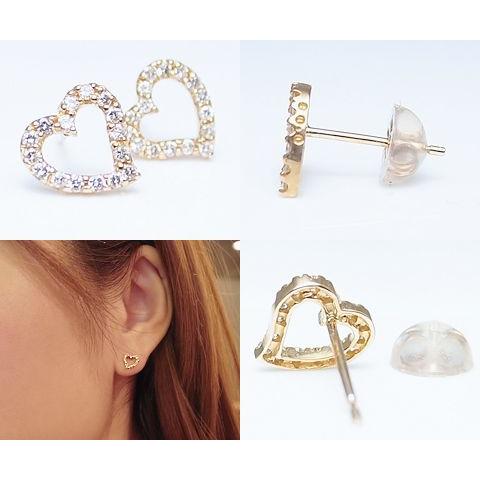 K18 天然 ダイヤ 0.16ct ゴールド ペア ピアス オープン ハート 