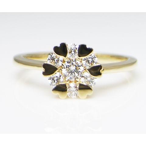 K18 天然 ダイヤ 0.25ct ゴールド ハート フラワー リング 指輪 レディース 天然石 SIクラス ダイヤモンド 7石 0.25カラット 18金 品質保証書付の画像