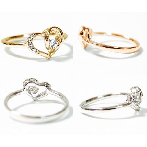 天然 ダイヤ オープン ハート リング K18 k10 ゴールド各色 指輪