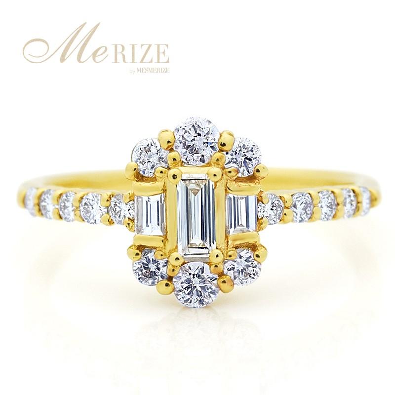 天然 ダイヤ 0.50ct パヴェ リング K18ゴールド各色 ラウンド ＆ バケットカット コンビ ダイヤモンド 19石 0.5カラット 指輪 レディースの画像