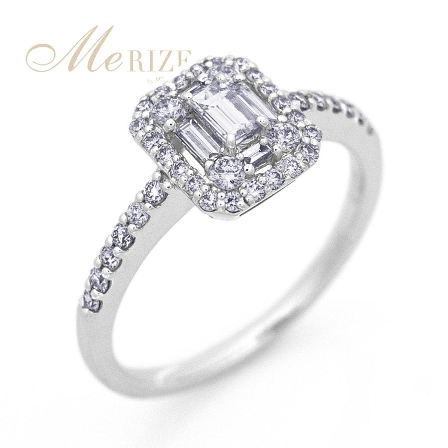 天然 ダイヤモンド リング 0.5ct パヴェ バゲット×ラウンド プラチナ950/900 K18 ゴールド 各色（WG/YG/PG）指輪 18金 18K 婚約指輪 カクテル 品質保証書付の画像