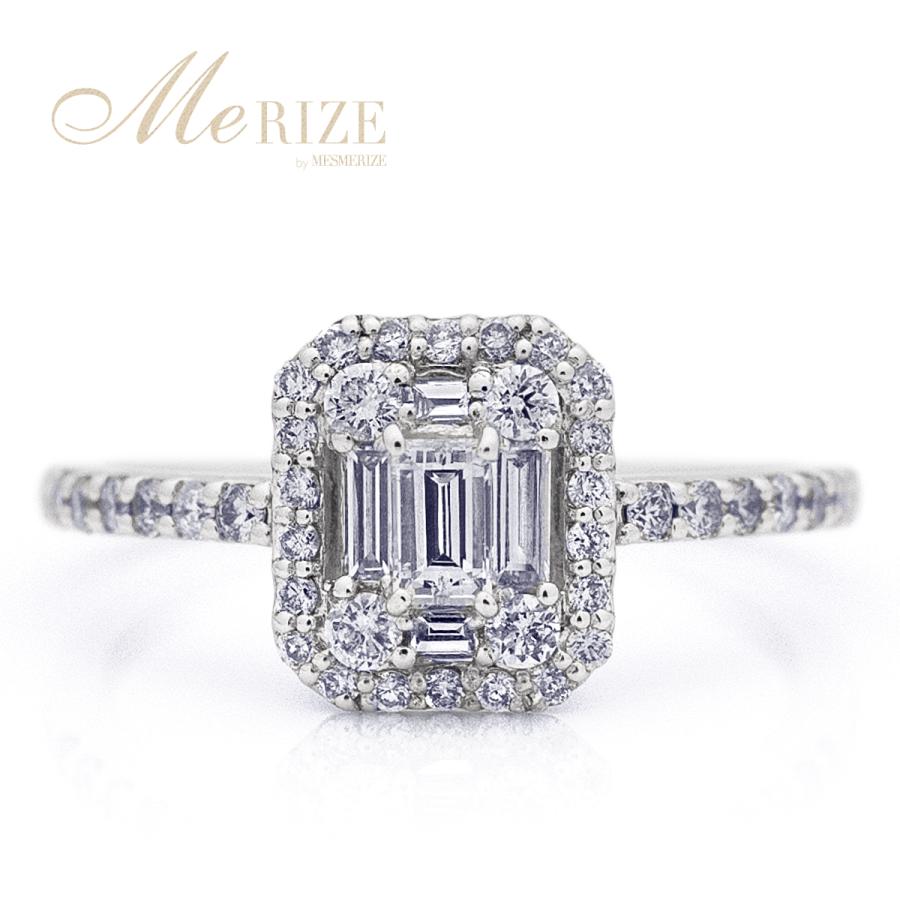 天然 ダイヤモンド リング 0.5ct パヴェ バゲット×ラウンド プラチナ950/900 K18 ゴールド 各色（WG/YG/PG）指輪 18金 18K 婚約指輪 カクテル 品質保証書付の画像