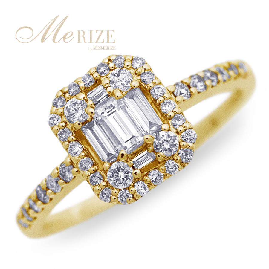 天然 ダイヤモンド リング 0.5ct パヴェ バゲット×ラウンド プラチナ950/900 K18 ゴールド 各色（WG/YG/PG）指輪 18金 18K 婚約指輪 カクテル 品質保証書付の画像
