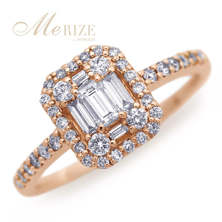 天然 ダイヤモンド リング 0.5ct パヴェ バゲット×ラウンド プラチナ950/900 K18 ゴールド 各色（WG/YG/PG）指輪 18金 18K 婚約指輪 カクテル 品質保証書付の画像