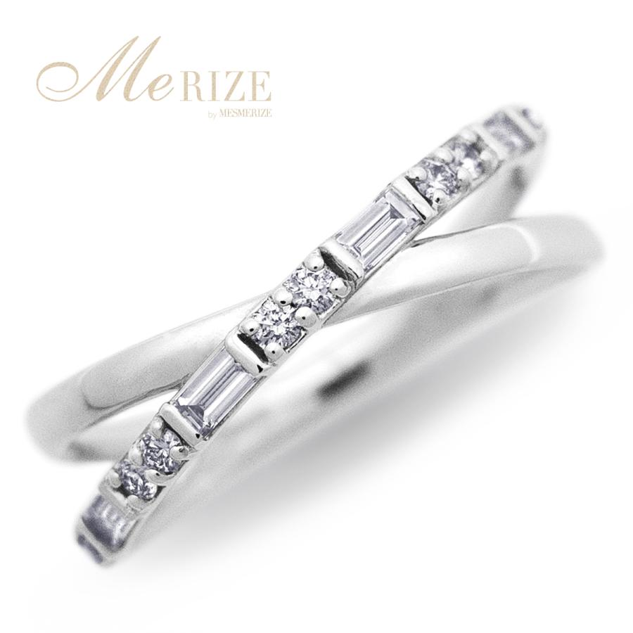 天然ダイヤモンド 0.25ct クロス リング バゲット＆ラウンド ミックス 