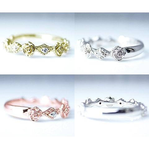 天然 ダイヤ ローズ ピンキー リング K18 K10 ゴールド各色 指輪 レディース ダイヤモンド 18金  10金 小指 薔薇 花 フラワー 品質保証書付の画像