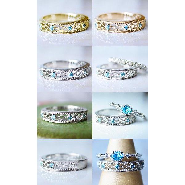 天然 ブルー トパーズ アンティーク調 リング K18 K10 ゴールド各色  