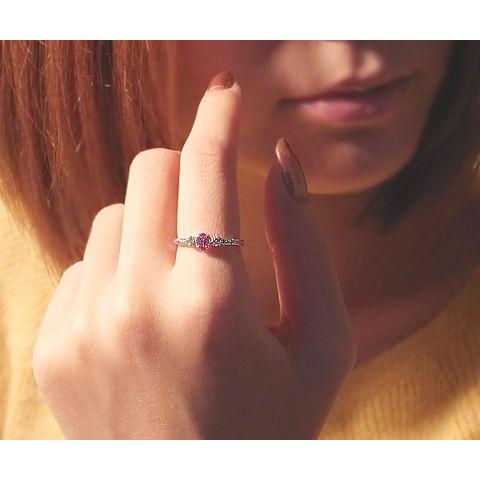 天然 ルビー ＆ホワイトサファイア&ダイヤ アンティーク調 リング K18 K10 ゴールド各色 指輪 ダイヤモンド 18金 10金 細身 重ね付け 品質保証書付の画像