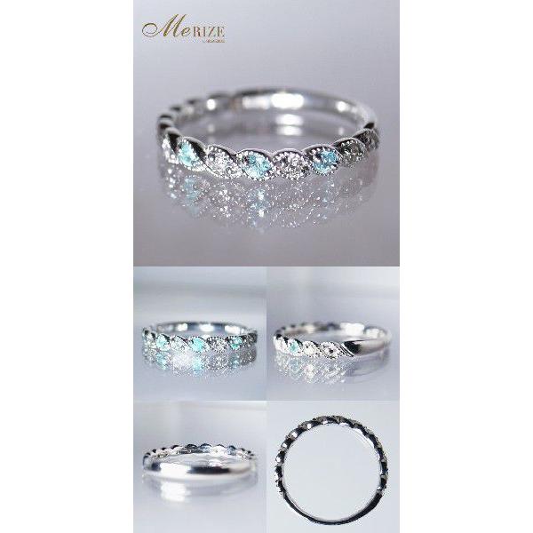 天然 パライバトルマリン ＆ ダイヤ ハーフエタニティ リング ミル打ち