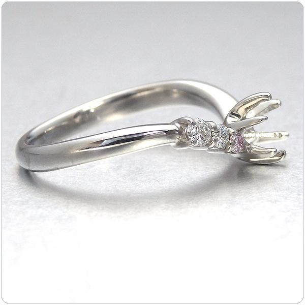 デザイン枠（空枠）- 脇石ピンクダイヤモンド(0.017ct)・ダイヤモンド(0.066ct)（中石別料金） オーダーメイド 婚約指輪の画像
