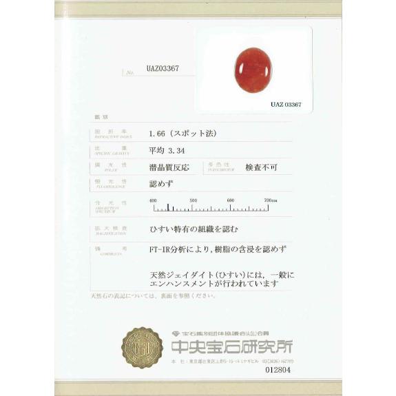裸石 オレンジ翡翠 3.817ct オレンジひすい ルース 中央宝石研究 裸石 オレンジ翡翠 3.817ct オレンジひすい ルース 中央宝石研究