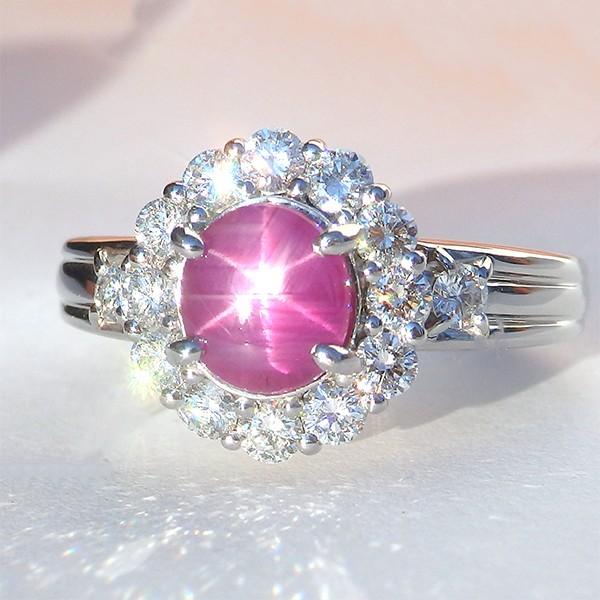 スタールビー 指輪 プラチナ リング 1.79ct 中央宝石研究所鑑別書付き 