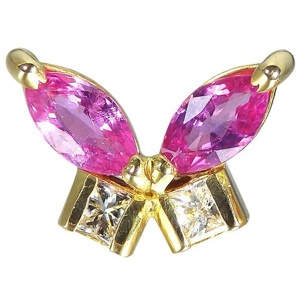 ピンクサファイヤ 蝶々 0.35ct×2 ダイヤ  0.096ct×2　K18 イエローゴールド　バタフライ ピアス【ピンクサファイヤ】  9月誕生石の画像