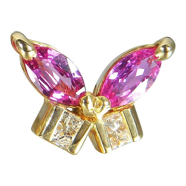 ピンクサファイヤ 蝶々 0.35ct×2 ダイヤ  0.096ct×2　K18 イエローゴールド　バタフライ ピアス【ピンクサファイヤ】  9月誕生石の画像