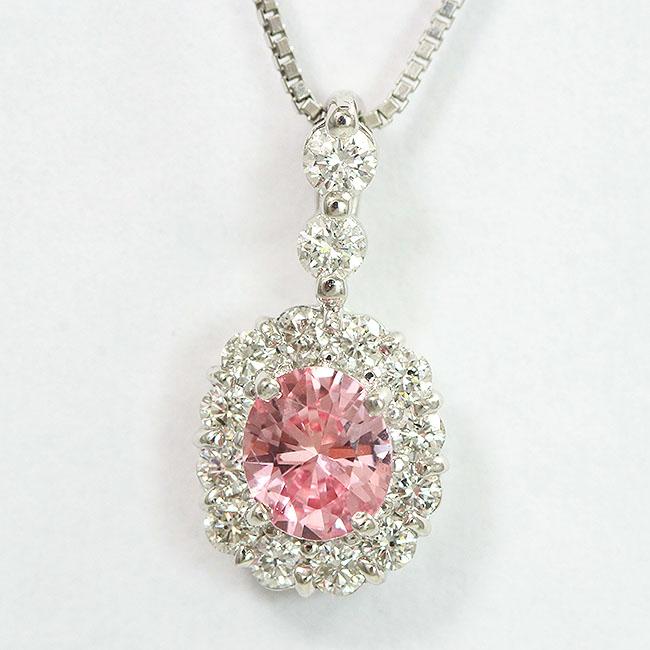 ネックレス パパラチアサファイア 0.636ct/ダイヤモンド 計0.40