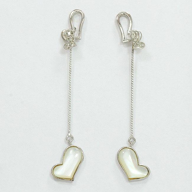 ハート シェル/ダイヤモンド 各計0.03ct ピアス 18金ホワイトゴールド 