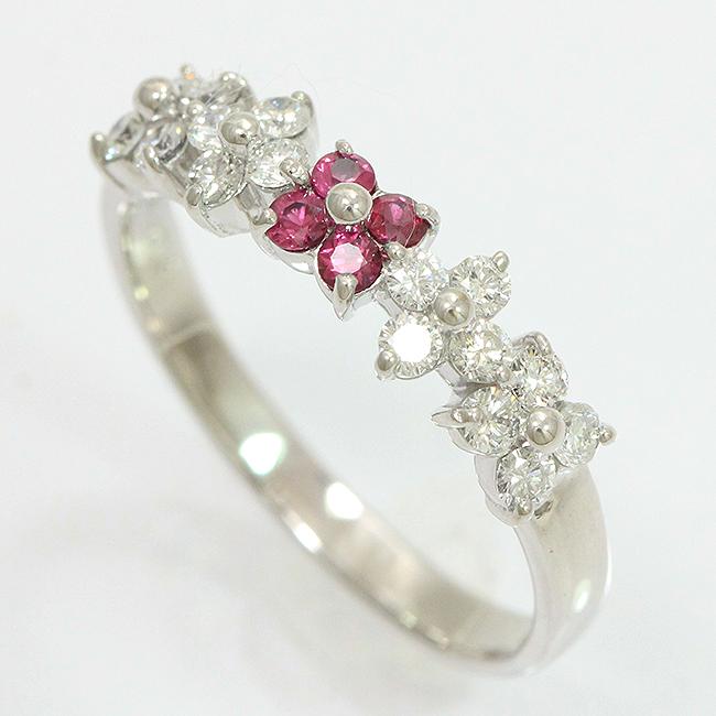 ルビー 計0.15ct/ダイヤモンド 計0.56ct リング 15号 18金ホワイト 