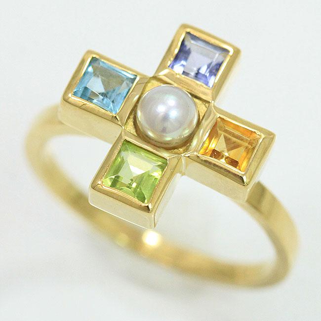 agete(アガット) リング 真珠 パール/ブルートパーズ/タンザナイト  