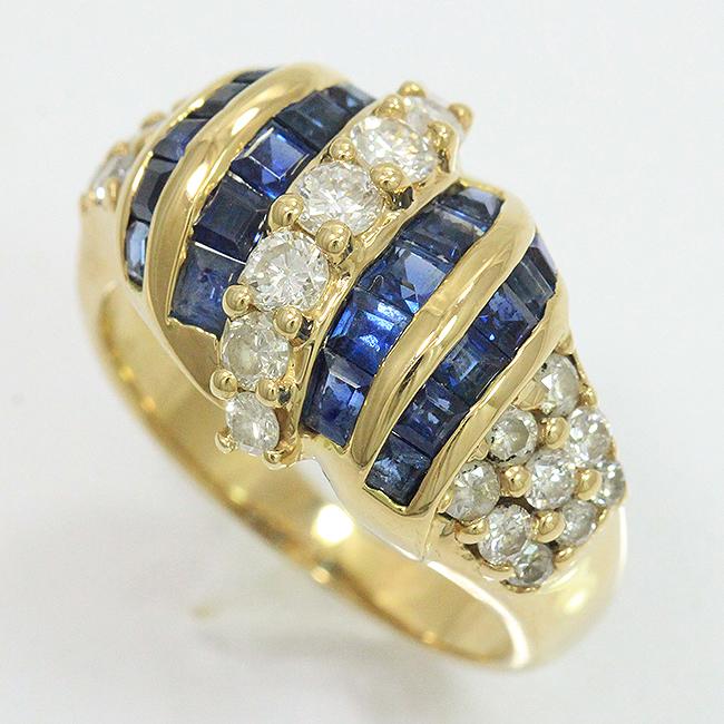 サファイア/ダイヤモンド 計0.90ct リング 12号 18金イエローゴールド  