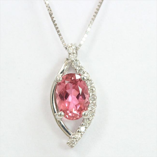 ピンクトルマリン 0.83ct/ダイヤモンド 計0.08ct ネックレス 18金 