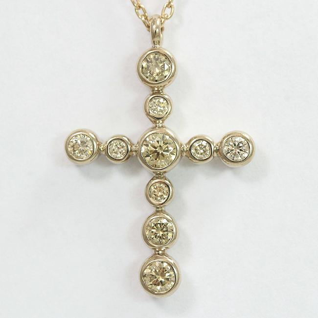 Kashikey(カシケイ) ロング ネックレス ベゼルクロス ブラウン  