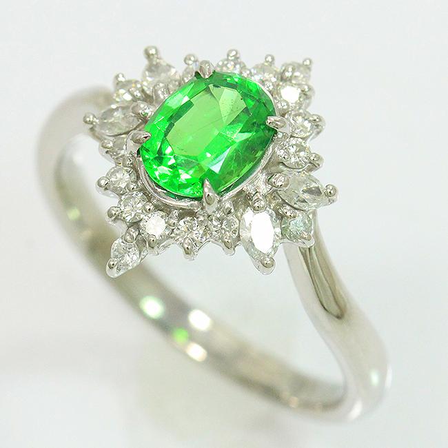 リング グリーンガーネット 1.16ct ダイヤモンド 計0.48ct 17.5号 