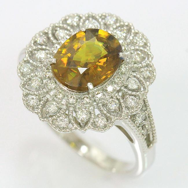 スフェーン 2.20ct ダイヤモンド 計0.41ct リング 12号/プラチナ(Pt950