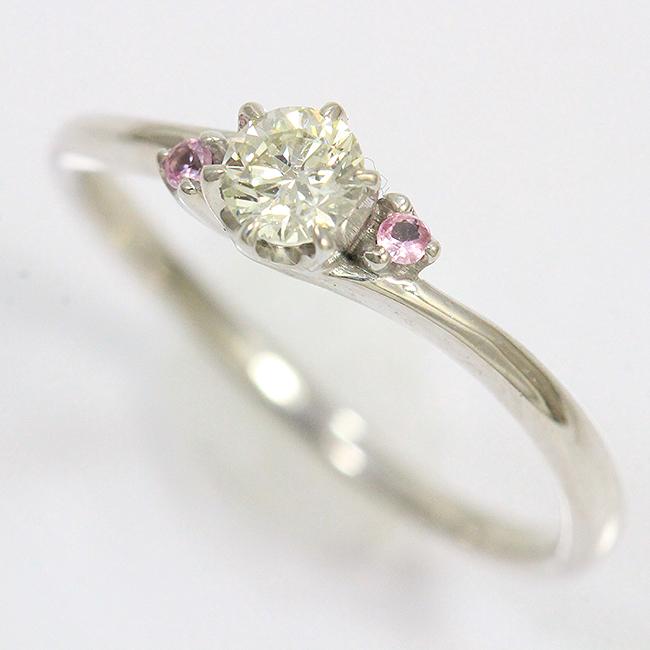 ダイヤモンド 0.182ct/ピンクサファイア リング 7号 18金ホワイト 