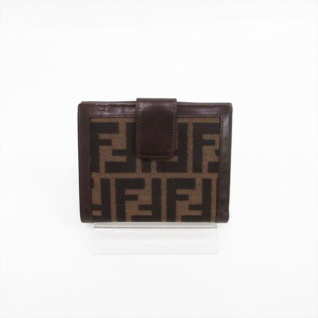FENDI(フェンディ) ズッカ ホック財布 茶 ブラウン キャンバス×レザー