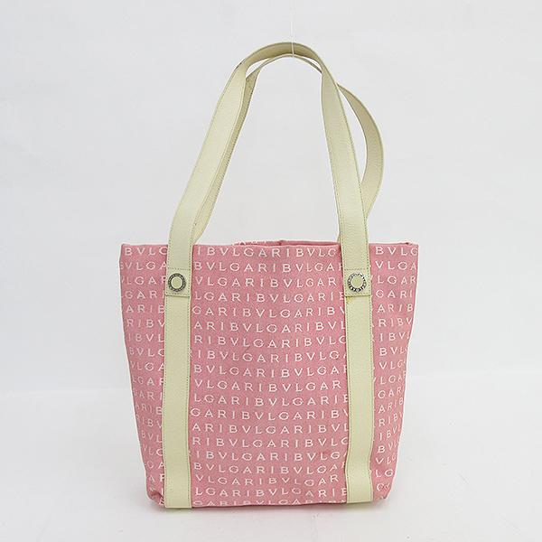 Bvlgari ブルガリ ロゴマニア トート バッグ ショルダー ピンク バッグ キャンバス レザー Netshop ロゴマニア 中古