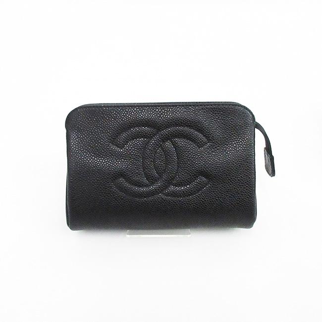 外観美品✨シャネル　ポーチ　キャビアスキン　ココマーク　マルチケース　ブラック CHANEL(シャネル) ココマーク マルチポーチ 黒 ブラック キャビア