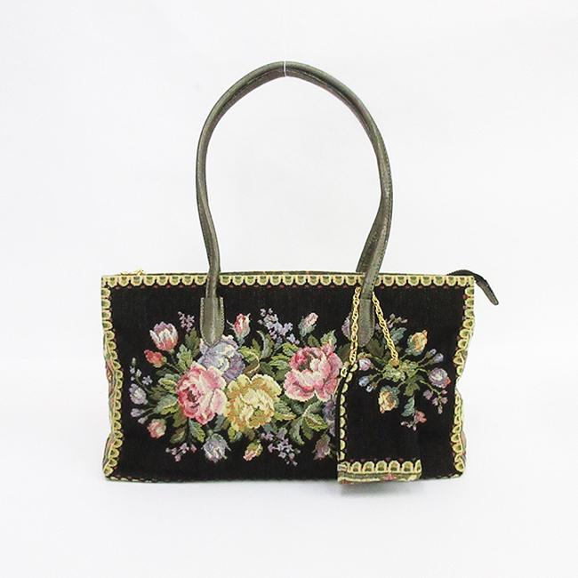 Think Bee！　シンクビー　フラワー トートバッグ　ハンドバッグ Think Bee！(シンクビー) 花 フラワー トートバッグ ポーチ付き 黒