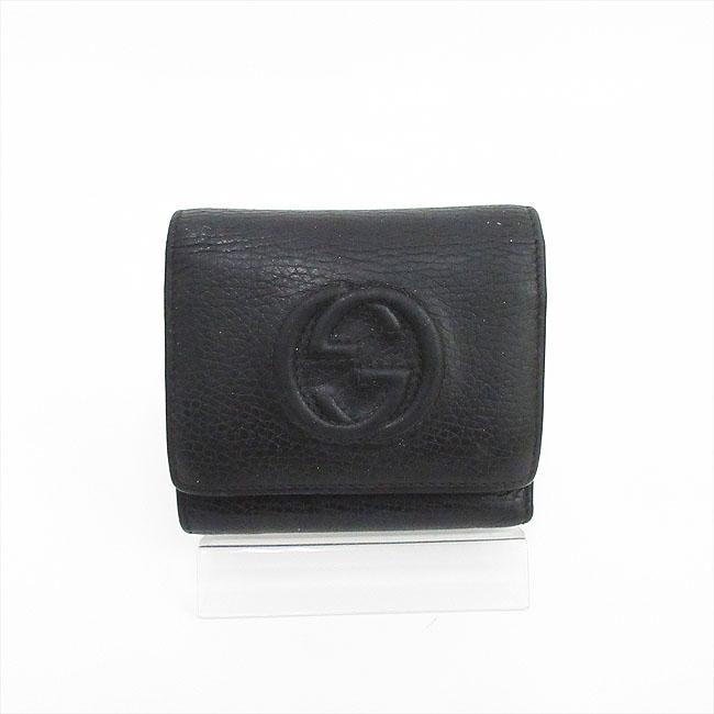 GUCCI(グッチ) インターロッキング 三つ折り財布 598207 黒 ブラック