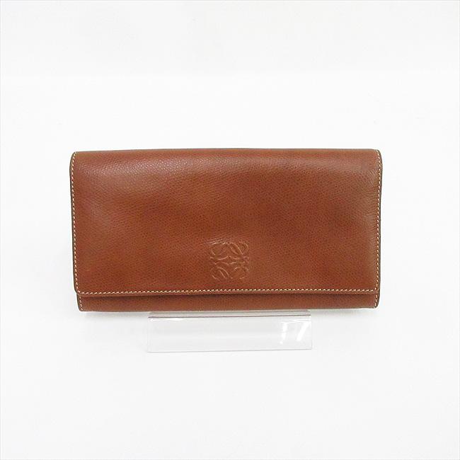 LOEWE(ロエベ) ロゴ 二つ折り長財布 茶 ブラウン レザー 【ブランド 