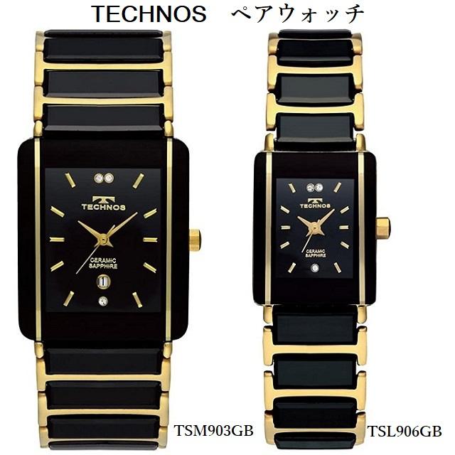 クオーツ アナログ ペアウォッチ TECHNOS/テクノス ステンレス  セラミック ブラック×ゴールド 3気圧防水 TSM903GB TSL906GB｜jewelry-watch-bene｜02