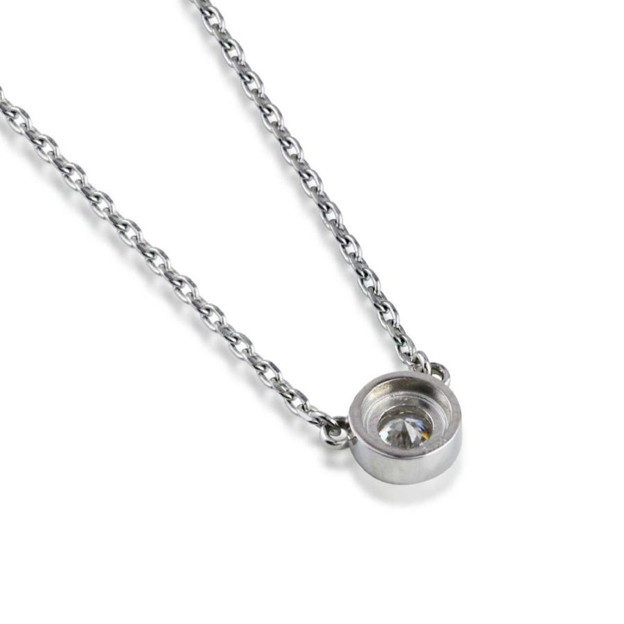 プラチナ 製 ラウンドベゼル モアサナイト ネックレス レディース