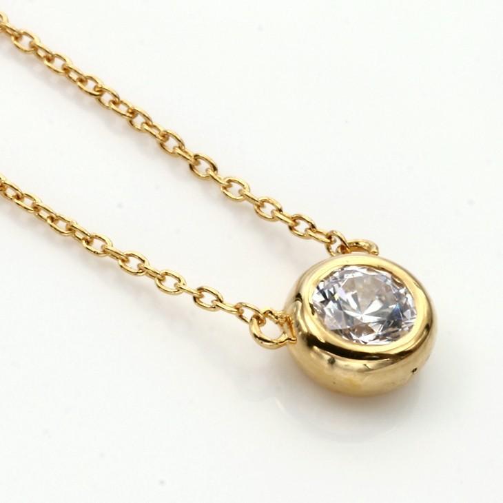 ネックレス レディース 女性用 EVER BRILLIANCEカットジルコニア ネックレス ベゼル 誕生日 ダイヤモンド cz プラチナ ゴールド 送料無料 ギフトの画像
