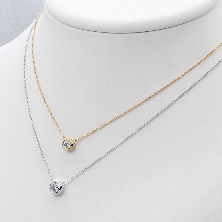 ネックレス レディース 女性用 EVER BRILLIANCEカットジルコニア ネックレス ベゼル 誕生日 ダイヤモンド cz プラチナ ゴールド 送料無料 ギフトの画像