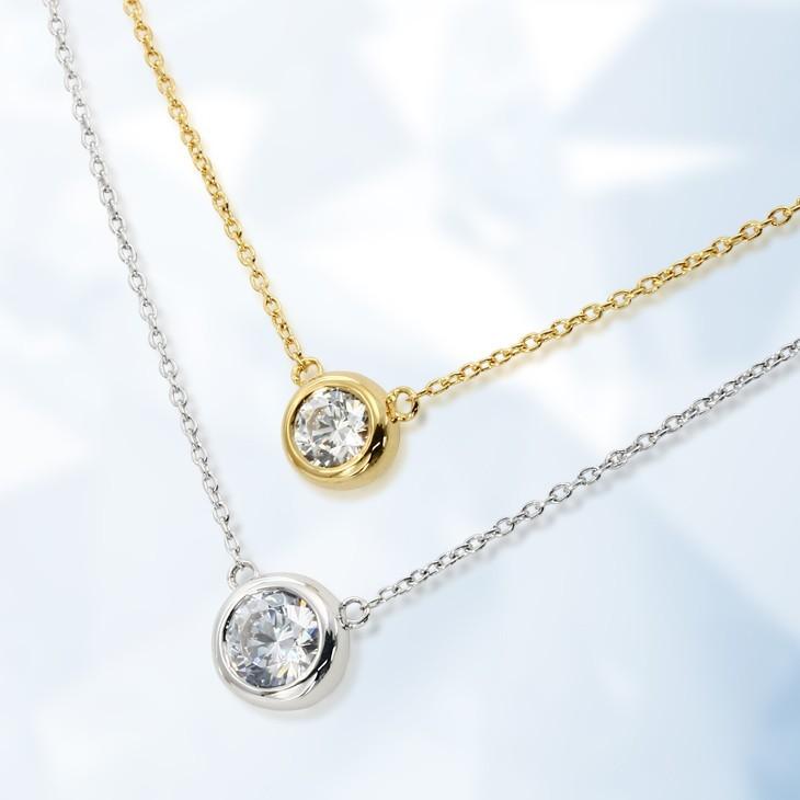 ネックレス レディース 女性用 EVER BRILLIANCEカットジルコニア ネックレス ベゼル 誕生日 ダイヤモンド cz プラチナ ゴールド 送料無料 ギフトの画像