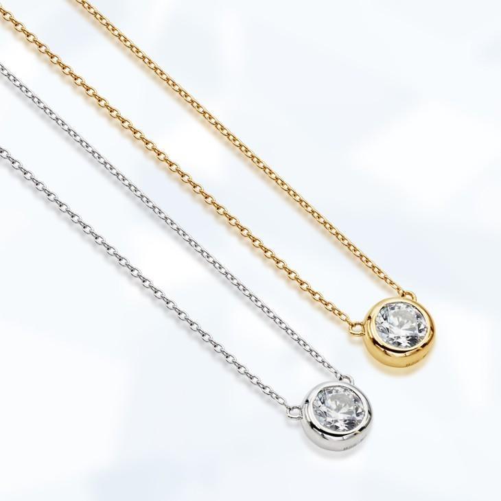 ネックレス レディース 女性用 EVER BRILLIANCEカットジルコニア ネックレス ベゼル 誕生日 ダイヤモンド cz プラチナ ゴールド 送料無料 ギフトの画像