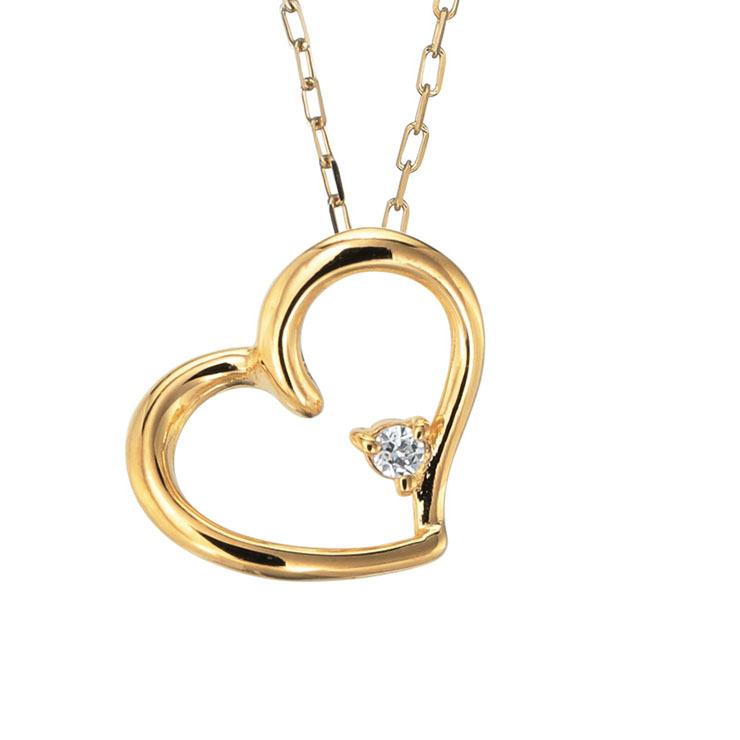 K10ゴールド 選べるゴールドカラー  ダイヤモンド 0.01ct ペンダント ネックレス シンプル ハート 4月誕生石｜jewelrycraft-aqua｜02