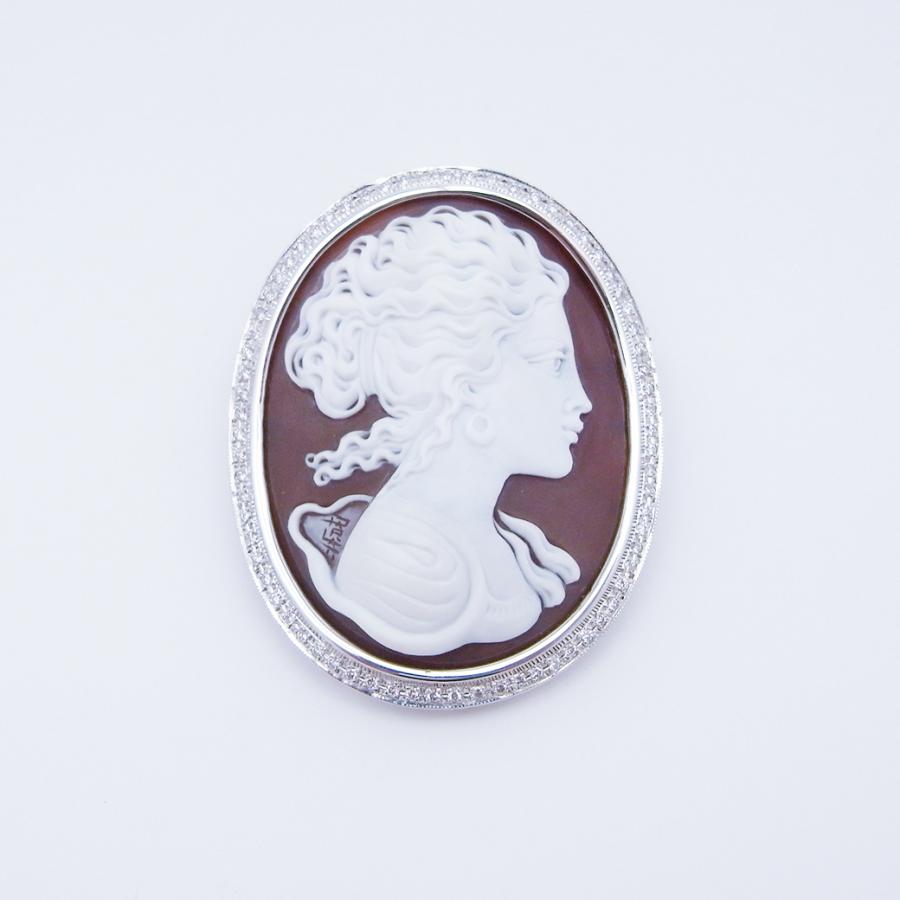カルロ・パルラーティ シェルカメオ ダイヤモンド ブローチ 0.79ct