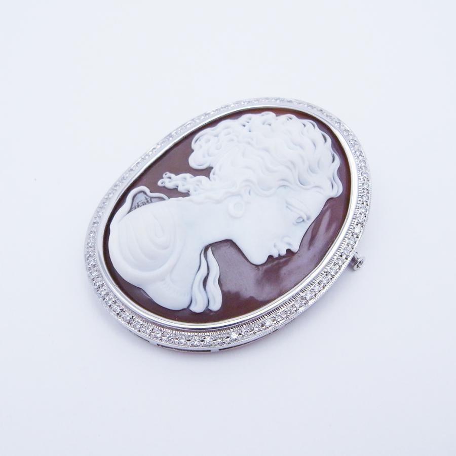 カルロ・パルラーティ シェルカメオ ダイヤモンド ブローチ 0.79ct