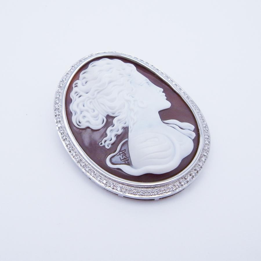 カルロ・パルラーティ シェルカメオ ダイヤモンド ブローチ 0.79ct