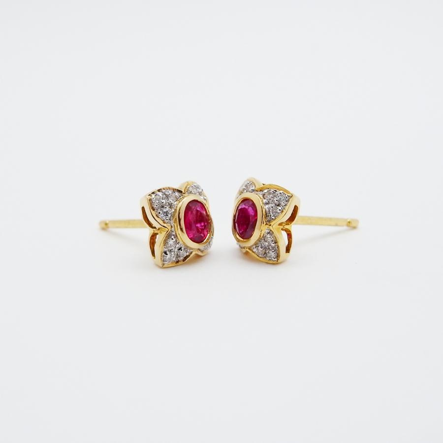 K18PG ハートシェイプ ルビー ダイヤモンド ピアス 0.52ct D0.16ct 