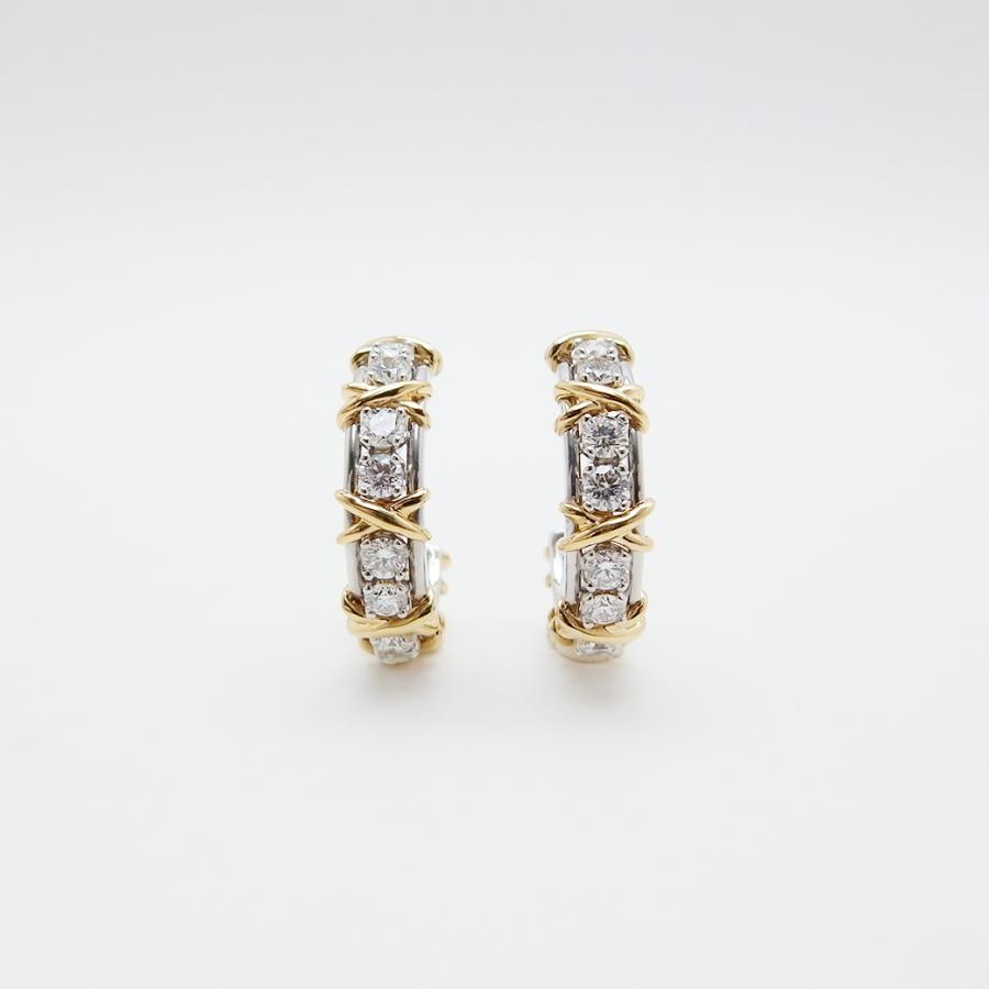 ティファニー ジャン・シュランバージェ 20ストーン フープ ピアス 750YG Pt950 SAランク